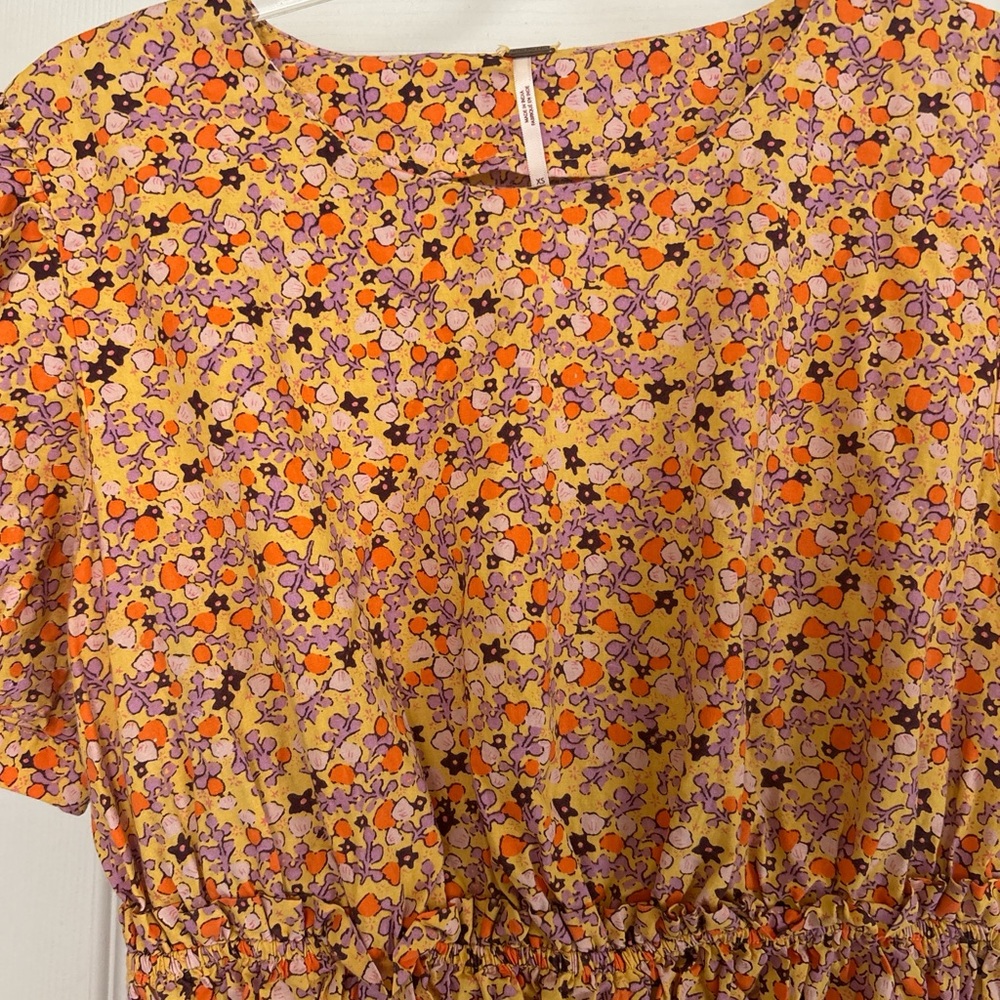 Free People Pennie Floral Puff Sleeve Mini Dress Size XSM